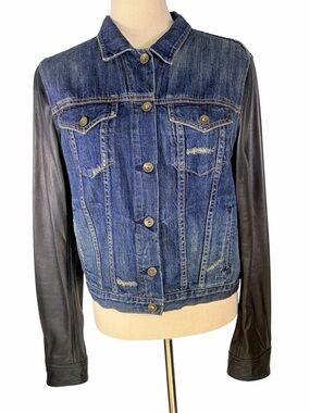 Rag & Bone Denim & Black Leather Mixed-Media Jacket - Blue/Black.